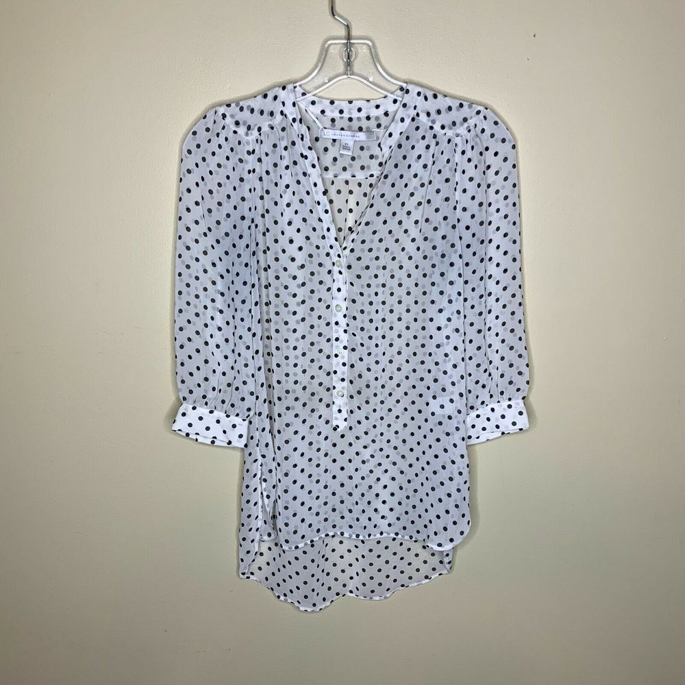LC Lauren Conrad Womens Blouse Size XS Semi Sheer Polka Dot‎ 3/4 Sleeve